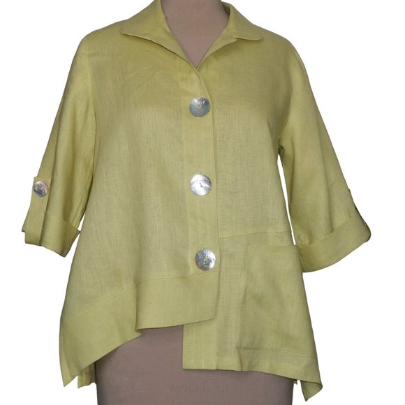 Moonlight 100%  Linen Shirt/Jacket - Chartreuse Size S - Picture 1 of 8